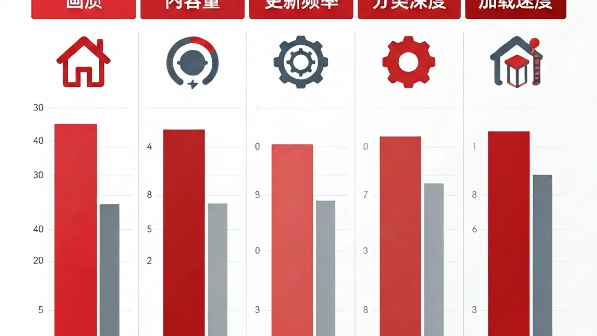 1175 欧美资源与多个同类平台在画质、内容量、更新频率等维度的横向对比概览图