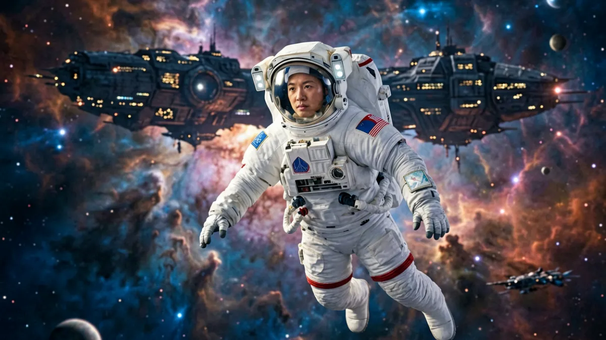 1175 欧美科幻题材推荐，宇宙星舰与宇航员在深空中漂浮的震撼场景